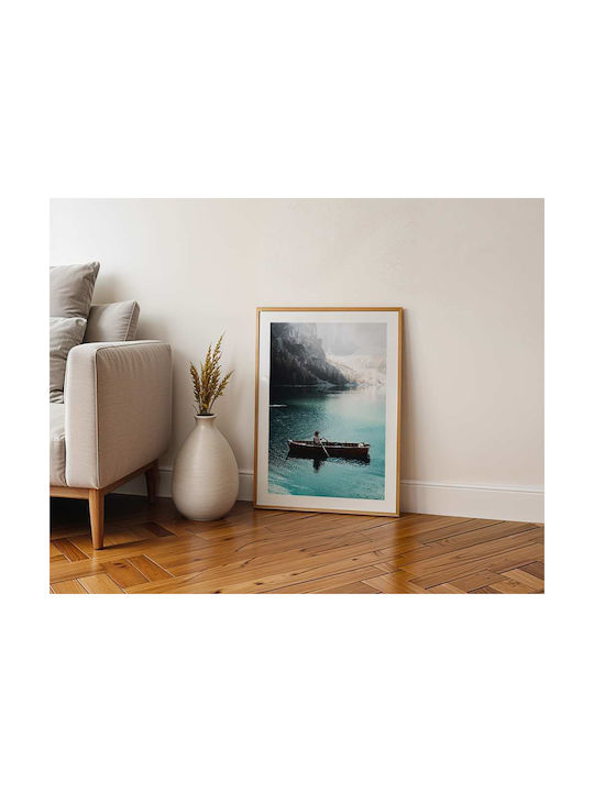 Poster Boat On River Pst25110 40cm X 50cm Premium Black Wooden Frame