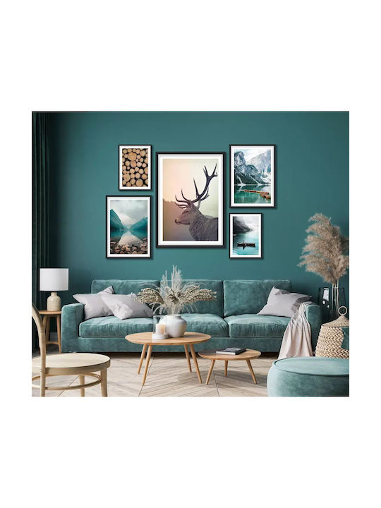 Poster Boat On River Pst25110 40cm X 50cm Premium Black Wooden Frame