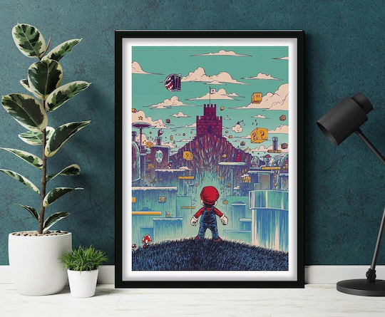 Gaming Poster 3d Mario Gm176 40cm X 50cm Premium Μαύρο Ξύλινο Κάδρο