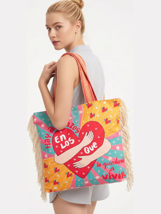 W'el Woman's Elegance Fabric Red Beach Bag