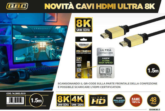 GBC HDMI 2.1 Ultra High Speed 48Gbps 4K 120Hz HDR VRR Cable HDMI Male - HDMI Male 1.5m Yellow