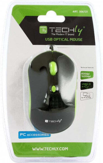 Techly IM 1600-WT-BG Ενσύρματο Ποντίκι Black/Green