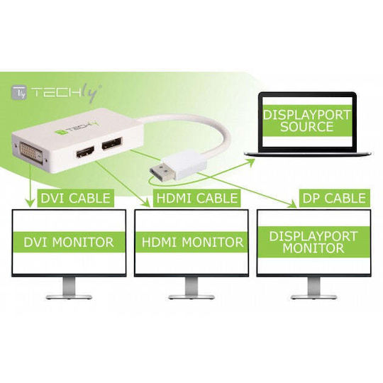 Techly DisplayPort 1.4 Docking Station με HDMI 4K Λευκό (IADAP DP-COMBOF3)