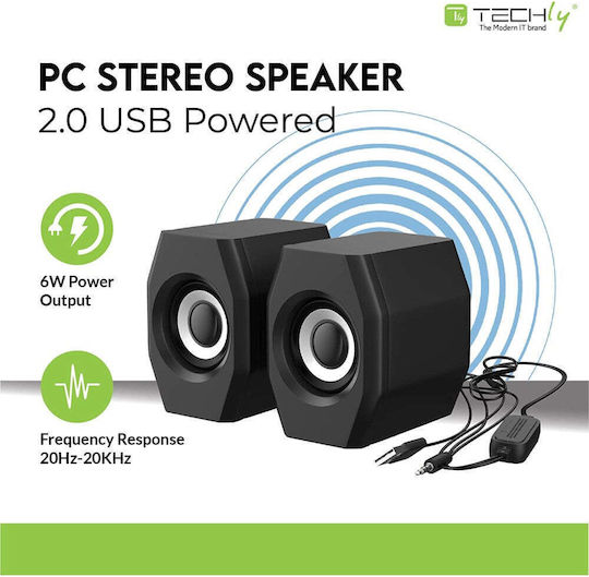 Techly SP-320STy Computerlautsprecher 2.0 mit Leistung 6W in Schwarz Farbe