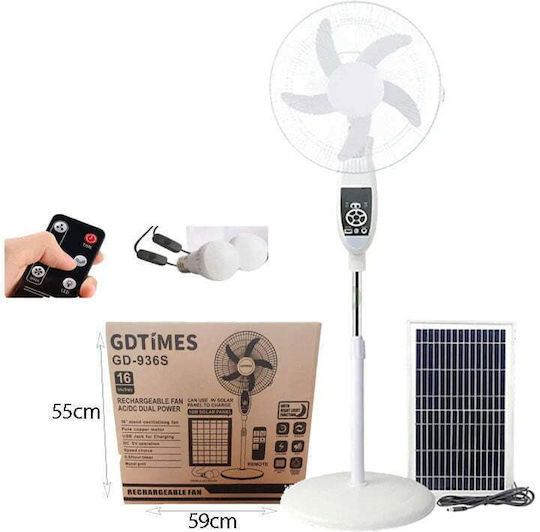 Gdtimes Solar Fan Base 16 Inches Gd-936s Rechargeable Fan