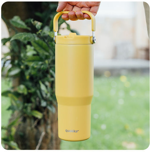 Quokka Handled Tumbler Termos Oțel Inoxidabil Fără BPA 860ml Galben Șofran cu Pai și Mâner
