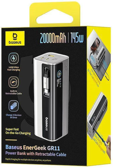 Baseus EnerGeek GR11 Power Bank 20000mAh 145W mit USB-A Ausgangsanschlüsse und 2 USB-C Ausgangsanschlüsse Power Delivery Silber