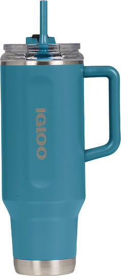 Igloo Чаша с дръжка Термос Пластмасов 1.183lt TURQUOISE с Сламка и Дръжка