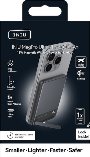Iniu MagPro Slim MagSafe Qi2 Power Bank 5000mAh 15W με Θύρα USB-C Μαύρο