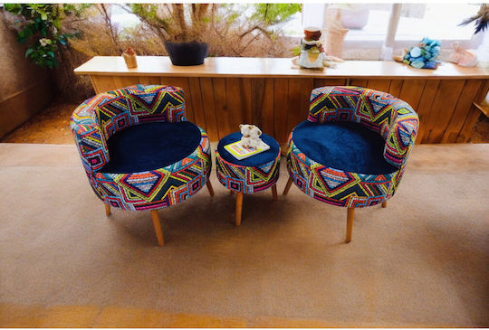 Living Room Furniture Set 2 Armchairs & Stool