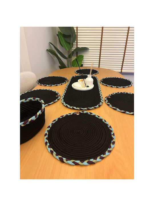 SteweHome Black Wicker Placemats 80x30cm 7 Pieces