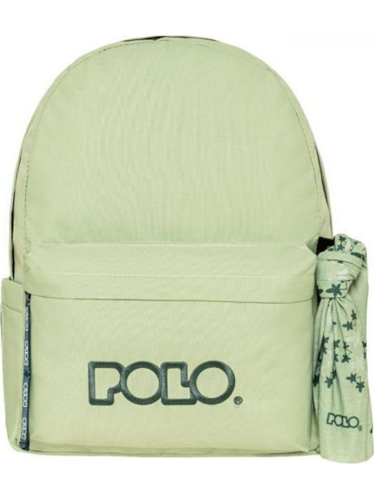 Polo Double Scarf School Backpack Junior High-High School With Water Bottle Holder Green 27 Litre 30 x 24 x 42cm 2026