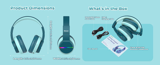 iClever BTH12 Căști Over Ear Wireless Bluetooth cu 40 de Ore Autonomie Verzi