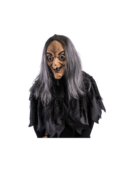 Amersa Latex Full Face Witch Mask With Hair