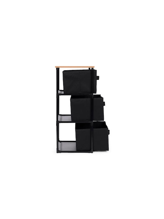 Fabric Chest of Drawers Nisos-3 Oak 3 Drawers Black Fabric 40x30x68cm Black Metal Frame