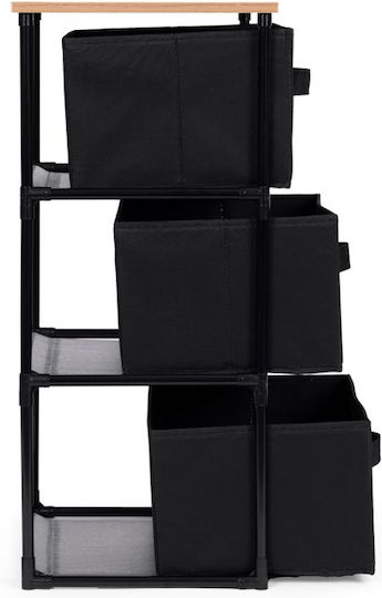 Fabric Chest of Drawers Nisos-3 Oak 3 Drawers Black Fabric 40x30x68cm Black Metal Frame