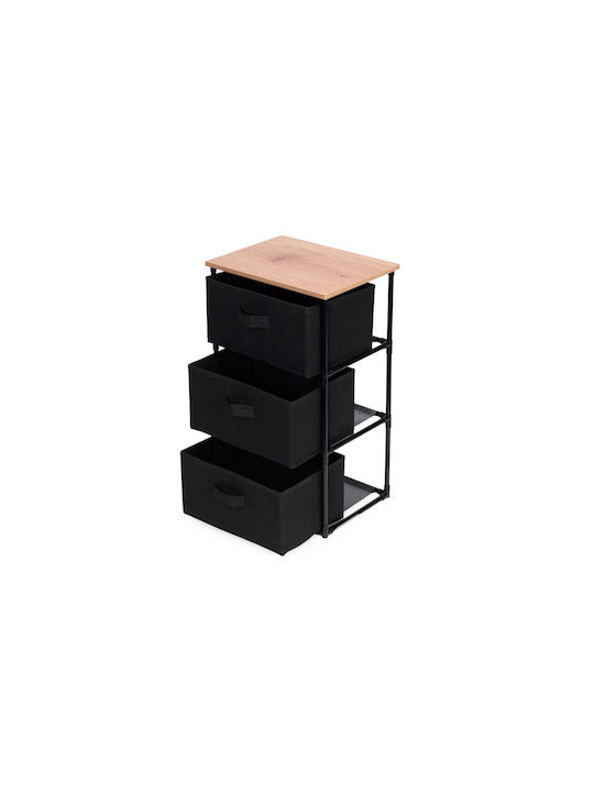 Fabric Chest of Drawers Nisos-3 Oak 3 Drawers Black Fabric 40x30x68cm Black Metal Frame