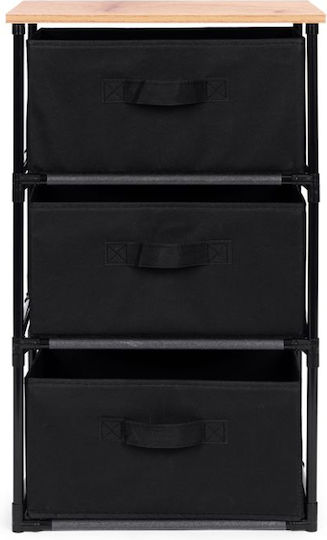 Fabric Chest of Drawers Nisos-3 Oak 3 Drawers Black Fabric 40x30x68cm Black Metal Frame