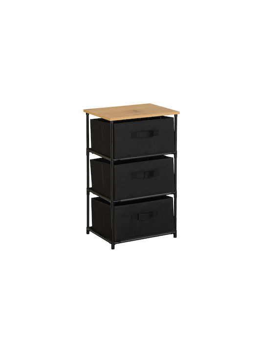 Fabric Chest of Drawers Nisos-3 Oak 3 Drawers Black Fabric 40x30x68cm Black Metal Frame