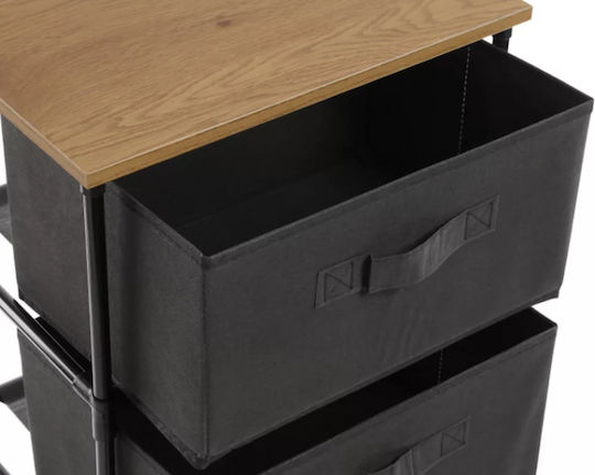 Fabric Chest of Drawers Nisos-4 Oak 4 Drawers Black Fabric 40x30x89cm Black Metal Frame