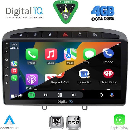 Digital IQ Car Audio System for Peugeot 308 / RCZ 2009-2015 (Bluetooth/USB/WiFi/GPS/Apple CarPlay/Android Auto) with 9" Touch Screen