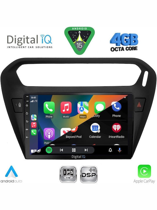 Digital IQ Car Audio System for Peugeot 301 Citroen C-Elysee 2013 (Bluetooth USB WiFi GPS Apple CarPlay Android Auto) with 9" Touch Screen