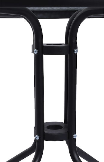 Masă Pentru Spații Exterioare Mici Metalică Cu Suprafeță Din Sticlă Neagră 90x90x72cm