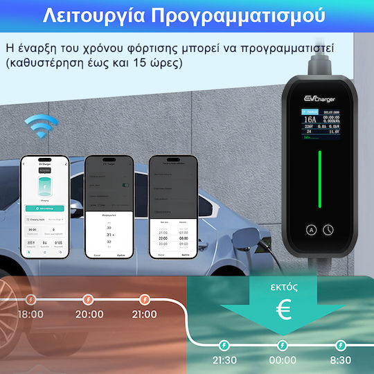 Junsun Преносим Трифазен Заряден Станция 11kW с Вграден Кабел Тип 2