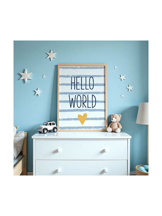 Kids Wall Art Hello World with Black Wooden Frame 40x50cm
