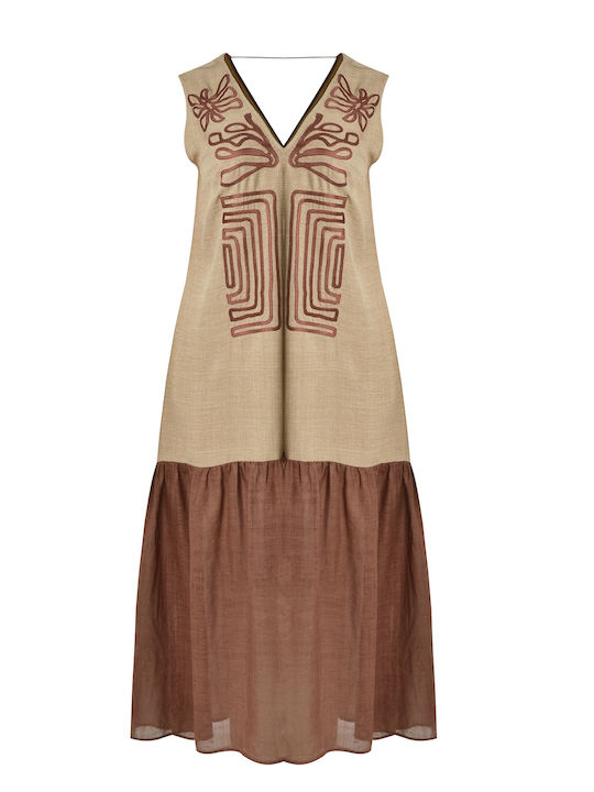 Rochii De Vară Pentru Femei Midi Rochie Maze 8501.7023-Bej