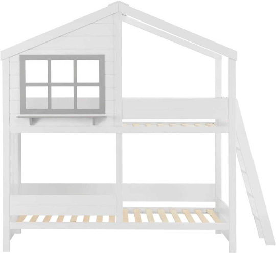 Kids Single Bunk Bed with Mattress White 90x190cm