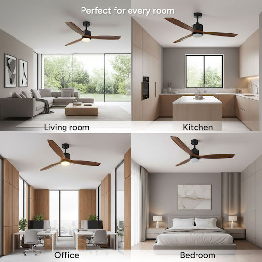 Rohnson Ceiling Fan 132cm with Light Fixture Brown / Black