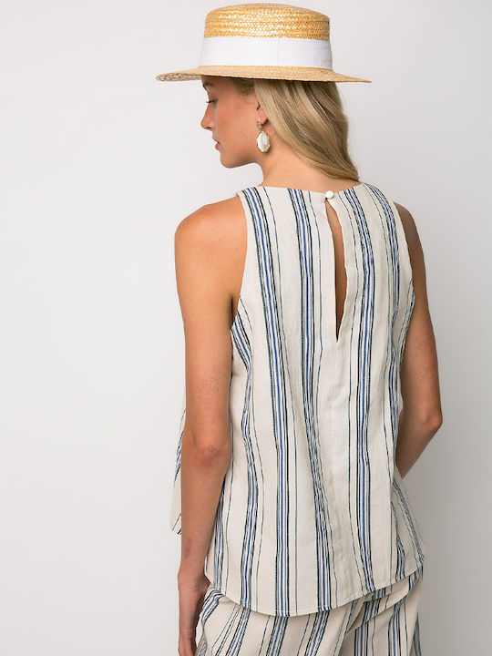 Women's Cotton Sleeveless Striped Blue Blouse