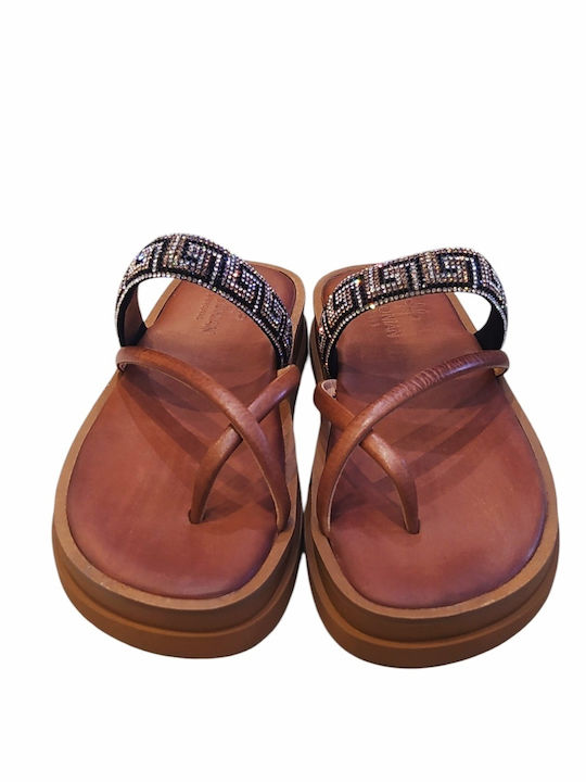 Leather Women's Flat Sandals Brown