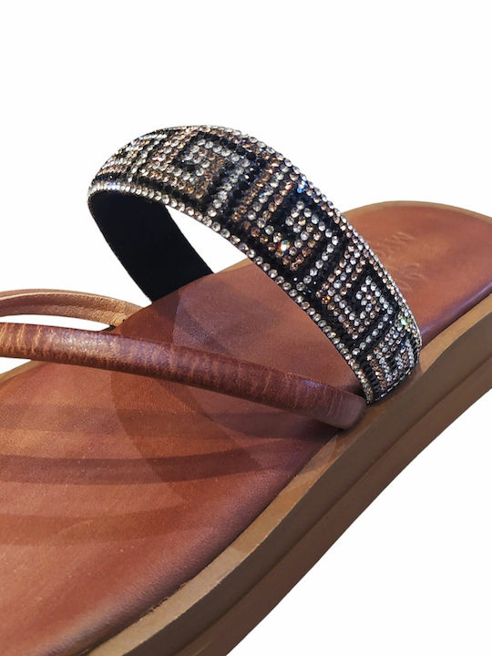 Leather Women's Flat Sandals Brown