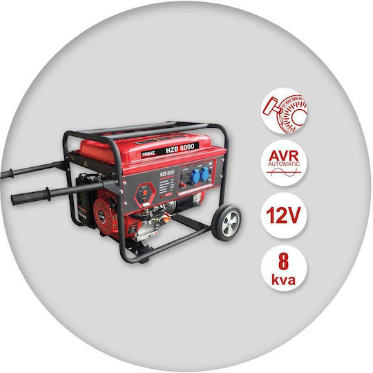 Miyake HZB 8000 EQ Τριφασική Γεννήτρια Βενζίνης Τετράχρονη με Ηλεκτρική Μίζα, Ρόδες και Μέγιστη Ισχύ 6.5kVA Τριφασική + Μονοφασική