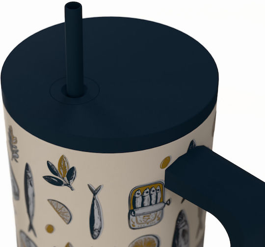 Estia Straw Tumbler XL Save The Aegean Рециклируем Чаша с Дръжка Термос Неръждаема Стомана Без BPA 900ml Salt Life с Сламка и Дръжка