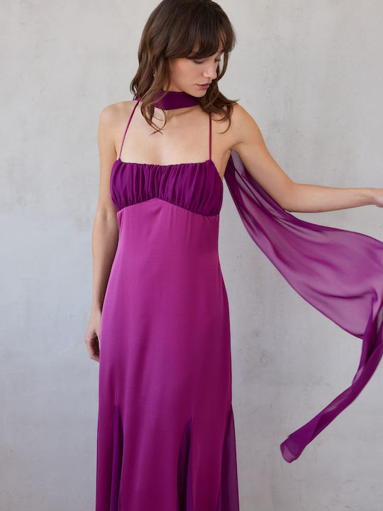 Maxi Satin Dress Magenta
