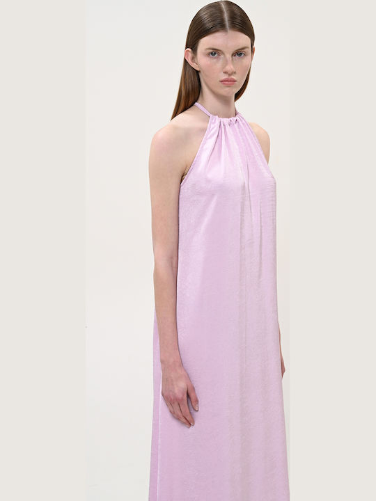 Summer Midi Evening Satin Lilac Dress
