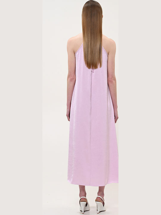 Summer Midi Evening Satin Lilac Dress