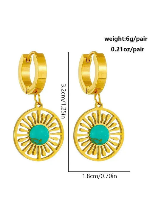 Earrings Gold Plated Steel Hoops with Turquoise Stones