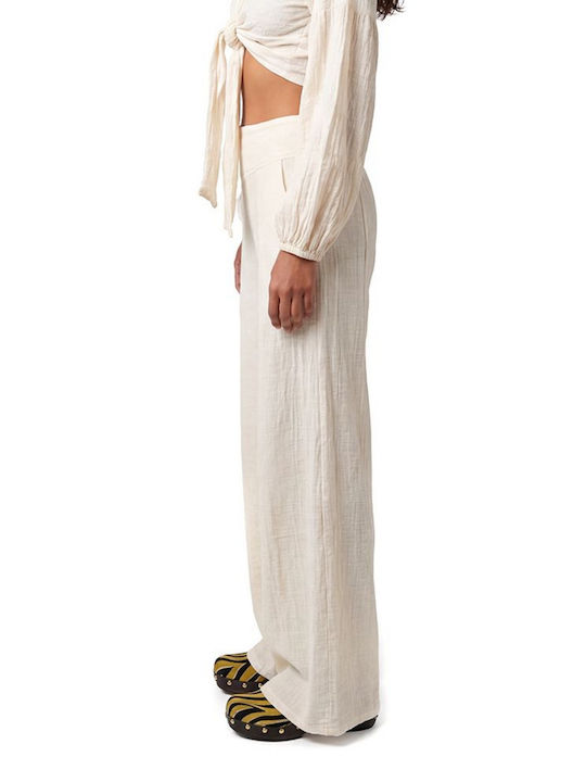 Women's High Rise Pantaloons with Rubber Band in Relaxed Fit Ecru