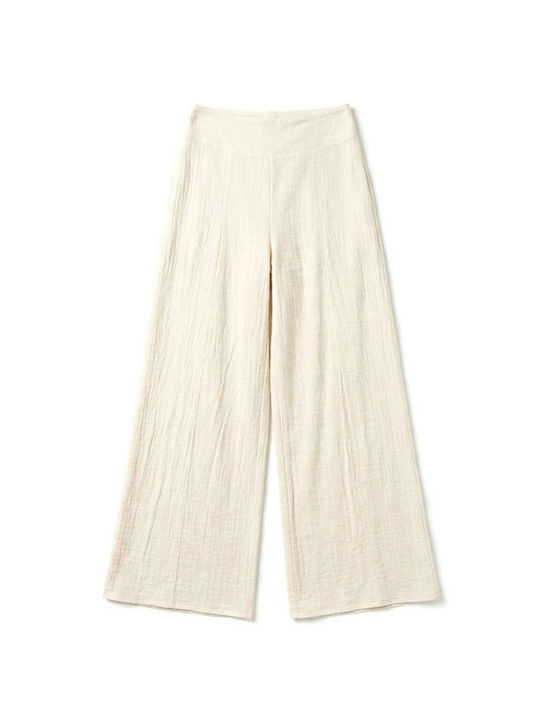 Women's High Rise Pantaloons with Rubber Band in Relaxed Fit Ecru