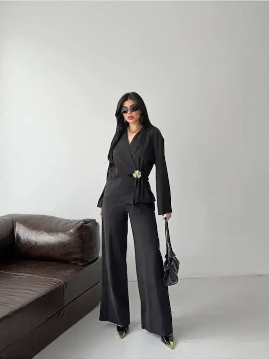 Set Negru Dama Cu Pantaloni Cu Cauciuc