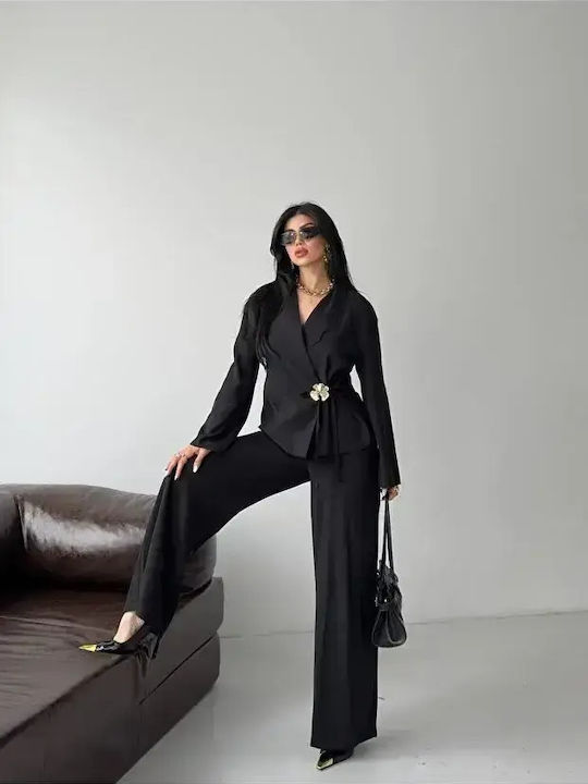 Set Negru Dama Cu Pantaloni Cu Cauciuc