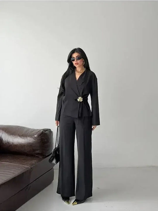 Set Negru Dama Cu Pantaloni Cu Cauciuc