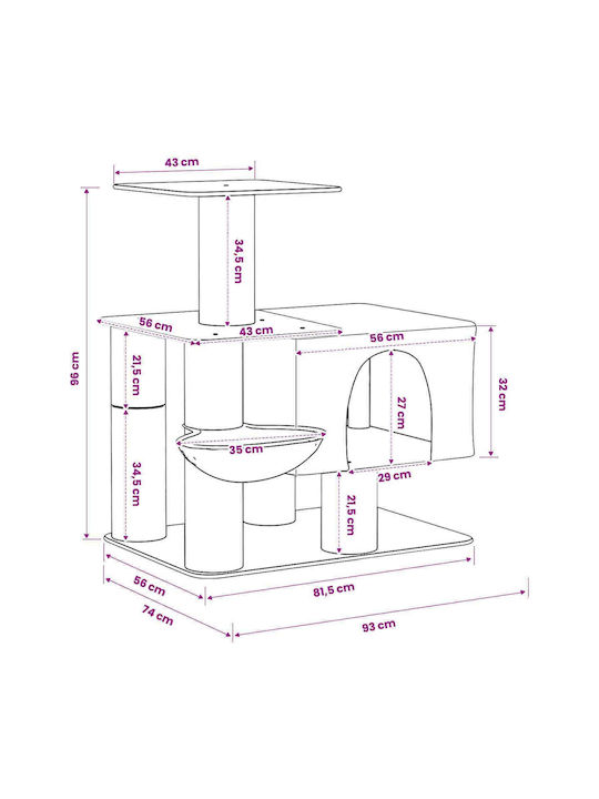 vidaXL Scratching Post Cat Tree Gray 93x74x96cm