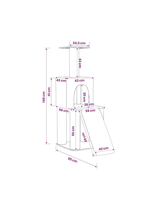 vidaXL Scratching Post Cat Tree Gray 56x95x146cm