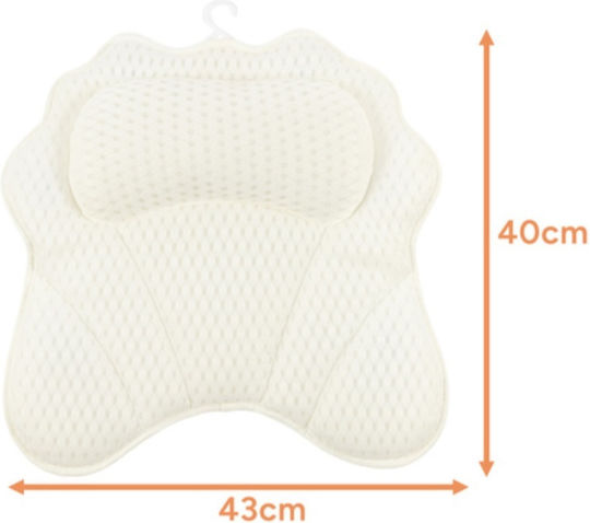 Perna Relaxantă Pentru Cadă 6 Ventuze Antiderapante Suport Pentru Gât Tetieră Design Ergonomic Ușor De Uscat Spălat Cu Cârlig De Agățat Dimensiuni 43 X 40 Cm Material Poliester Alb