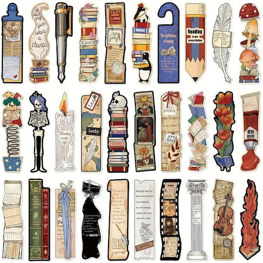 Set 30 Semne De Carte Din Carton Pentru Pasionați De Lectură Stil Vintage Multicolor Bej 15 X 4 Cm